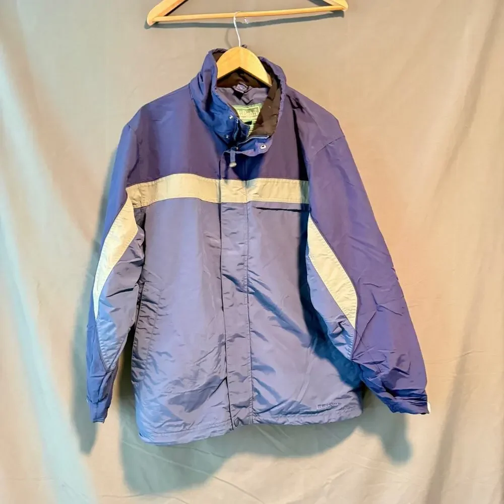 L.L.Bean Men’s Medium Nylon Winter Jacket Blue Colorblock Full Zip Hooded